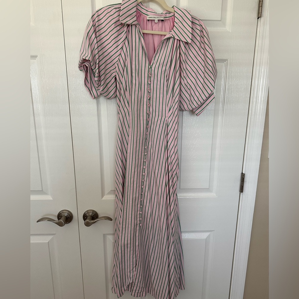 Striped Pink and green Midi Dress